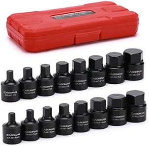 CASOMAN 16 Piece 3/8 Inch Drive Low Profile Impact Hex Driver Set, Cr-Mo, 1/4"-3/4", 6mm-19mm, Impact SAE and Metric Hex Bit Socket Set