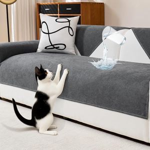 DeepDream Wasserdicht Sofa Überzug Chenille Sofabezug, Kratzfest Hund Katze Sofaschoner, Rutschfester Sofa Cover Couch Überzug 2 3 4 Sitzer für U Form L Form Sektionssofa (Dunkelgrau, 90 * 210cm)
