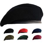 Gajaous British Military Berets for Men and Women,Wool and Leather Army Beret Hats Black