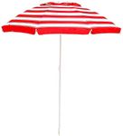 Bayside21 6.5 feet Sand Anchor Beach Umbrella with Tilt, Telescoping Shaft, Vented Canopy and Sun Protection UPF 50+, Red White Stripe