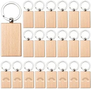 20 Pieces Blank Wooden Key Chain, Rectangle Wood Blanks for Key Chains, Wood Engraving Blanks for DIY Gift Crafts