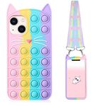 GDDJONG Fidget Pop Phone Case for iPhone 14/iPhone 13, Kawaii Cute Case for iPhone 14 for Girls, Compatible with iPhone 13 Case Cartoon Cat Fidget Stress Relief Push Pop Bubble Case for iPhone 14