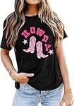 Howdy Shirt for Women Vintage Rodeo Cowgirl Graphic T-Shirt Western Country Concert Tee Tops, Black, Large