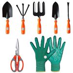 Kraft Seeds by 10CLUB Tool Kit for Garden -7 Pcs (Cultivator, Hand Fork, Big & Small Trowels, Weeder, Garden Gloves, Garden Scissors) | Gardening Tools for Home Gardening