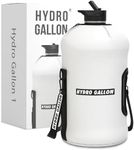 Hydro Gallon® - 1 Gallon Water Bottle Jug with Insulated Sleeve and Straw Lid, Handle, Motivational Time Marker, Pocket, Shoulder Strap. Leakproof BPA free Large Big Bottle. 128oz (White)