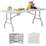 SogesHome 70 inches Folding Table Adjustable Outdoor Table Outdoor Dining Table Card Table Picnic Camping Table Party Dinner Table Banquet Table Utility Table, Light Weight, White, NSDCA-HP-180CZ