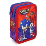 Top Linen (NW) Ltd Kids Official Cartoon & Movie Character 3 Tier Large Full Stationery School Supplies Set - Multi Compartment Pens, Pencils, Markers with Case - Sonic Prime Time Stationery Bag Set