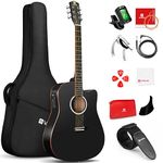 Acoustic-Electric Guitar Full Size 41 Inch Dreadnought Cutaway Electric Acoustic Guitar Bundle for Beginners Adults Teens, Matte Black, by Vangoa