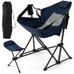 COSTWAY Hammock Camping Chair, Folding Swing Chair with Retractable Footrest, Adjustable Back, Head Pillow, Cup Holder & Carry Bag, Portable Rocking Recliner for Picnic Fishing Hiking (Navy)