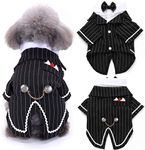 DENTRUN Dog Stylish Suit Bow Tie Costume, Puppy Tuxedo Wedding Halloween Birthday Cosplay Shirt, Pet Formal Clothes for Small Medium Dogs