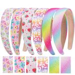 Nenjindz 6 Pack Glitter Headbands Kids Sparkly Hard Hair Bands,Wide Sequins Headbands Rainbow Alice Bands for Girls Women Fashion Wide Padded Hair Bands Covered Flowers Fruits Clouds Pattern