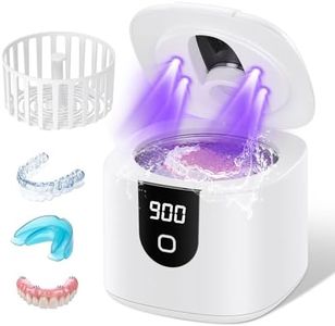 Moeila 45kHz Ultrasonic Retainer Denture Cleaner Machine, Fast Cleaning for Aligners, Mouth Guards, Braces, Toothbrush Heads & Jewelry, 200ML Dental Cleaning Pod, 4 Modes & Digital Timer (White)