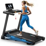 MERACH Foldable Treadmill with Incline, 7.5MPH Quiet Treadmills for Home with Double Deck Technology, 4 Silicone Shock Cushion, Heart Rate Monitoring,16.5" Wider Belt, APP