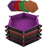 SIQUK 4 Pieces Dice Tray Dice Rolling Foldable Tray Hexagon Dice Holder Tray PU Leather Holder for Dice Games Like RPG, DND and Other Table Games(Violet, Coffee, Green and Red)