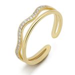 Meissa Sterling Silver Rings for Women Girls Adjustable Gold CZ Thumb Rings Dainty Dual Stackable Band Rings Handmade Promise Finger Rings for Her, Gold