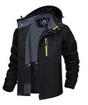 TACVASEN Winter Jacket men waterproof casual jacket breathable Hiking Camping Jacket Hooded Cargo Mountain Coat with Zip Pockets Black