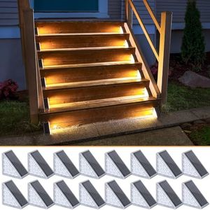 NIORSUN Solar Step Lights 16 Pack - Outdoor Stair Lights with 3000K Warm White & 6000K Cool Daylight, IP67 Waterproof, Auto On/Off, Super Bright for Deck, Patio, Steps