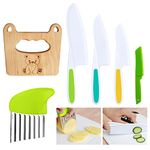 HOTUT 6 PCS Kitchen Safety Knives for Kids, Reusable Children's Cooking Knives with Wooden Knife, Plastic Knife, Potato Cutter, Kids Knives for Vegetables Fruits Salad Cake