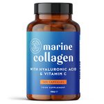 Marine Collagen Capsules 2200mg | Enhanced with Hyaluronic Acid and Vitamin C | High Strength Hydrolysed Collagen Supplements for Women and Men | 120 Capsules | for Skin, Joints and Hair | Alpha Foods