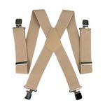 Aulola Men's Braces 50mm Wide Heavy Duty Adjustable Elastic Suspenders Trouser Braces with 4 Strong Metal Clips One Size Fits All for Men and Women X Style (Khaki)