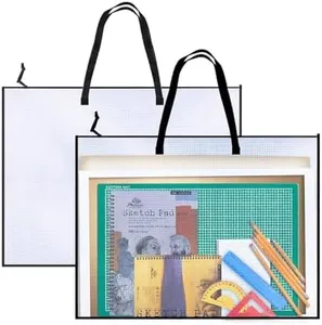 Opret 2 Pack 19x25 inch Art Portfolio Bags, Artwork Storage Case with Handle and Zipper Vinly Mesh Folder Organizers for Bulletin Boards, Scrapbooks, Keepsake and Poster Storage