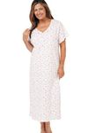 Marlon Womens Linzi Long Plus Size Soft Cotton Elastane Jersey Nightdress With Buttons, Pink Heart, 34-36