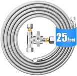 Fridge Water Line Kit - 25FT Premium Stainless Steel Braided Refrigerator Water Line with Tee Stop Valve,Foodgrade PEX Inner Tube Ice Maker Water Line with 1/4" Fittings for Refrigerator Ice Maker