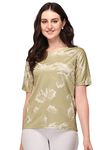 PRETTIFY Women's Regular Fit Satin Half Sleeves Printed T-Shirt(PRT-11_Sand_Medium)