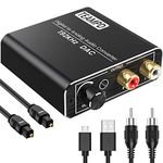 192kHz DAC Converter with Volume Control, Aluminum Digital SPDIF Toslink to Analog Stereo Audio Converter, R/L Converter Adapter with Optical, Coaxial and USB Cable For HDTV DVD PS4 Sky HD Blu-ray