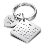 Personalized Calendar Photo Keychain Custom Engraved Name keyring for Men Women Anniversary Date Birthday Christmas Gift (Name Calendar Heart +Square)