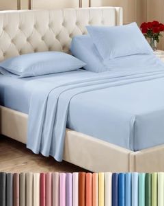 Split Head King Sheet Set – 4 Piece Flex Split Top King Sheets for Adjustable Beds - Fits 14” to 16" Mattress w/ Deep Pockets - Soft, Breathable & Cooling - Luxury Bedding and Wrinkle Free - Sky Blue