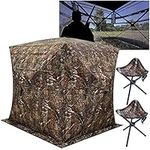 CROSS MARS Portable 3 Person 270° See Through Ground Camouflage Hunting Blind Tent (with 2 Stools)