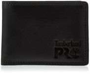 Timberland PRO Men's Leather RFID Wallet with Removable Flip Pocket Card Carrier, Black/Brandy, One Size