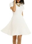 WOOSEA Women's Elegant Pleated Short sleeves Cocktail Party Swing Dress - White -