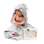 JM Premium Soft Hypoallergenic Baby Hooded Towel - 100% Organic Bamboo Baby Towels Newborn, Baby Bath Set - 35x35 inches, Cute Designs, Newborns to Kids Up to 5 Years - Pink Elephant