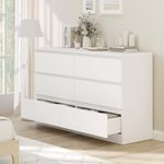 Merryluk Chest of Drawers 6 Drawer White Tallboy, Dresser Clothes Storage Cabinet Organizer Lowboy Bedside Table Bedroom Furniture Home Living Room Hallway Entryway Kitchen