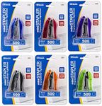 BAZIC Products Mini Stand-Up Stapler w/500 Staples, Standard (26/6) Built-in Staple Remover, 12 Sheets, Portable Small Staplers for Home Office School, 6-Pack