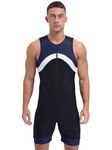 TiaoBug Mens Swimming Bodysuit Sleeveless Zipper Unitard Swimming Surfing Swimsuit Athletic Leotard One Piece Jumpsuit Navy Blue 3XL