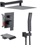 Rainfall Shower System with Tub Spout，Bathroom Rain Shower Head 10 Inch， Three-functions Shower Faucet Set Luxury Rain Shower Head Set，Shower Faucet Combo，Black