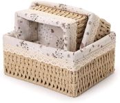 Roczential 3 Pack Wicker Baskets, Storage Basket Set, with Removable Liner for Organizing Storage Baskets for Shelves Woven Basket Decorative Basket Rectangle Basket (Square)