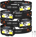 LHKNL Headlamp Rechargeable,1200 Lumen Super Bright Motion Sensor Head Lamp Flashlight, Waterproof LED Headlight with White Red Light, 8 Mode Head Lights for Camping Cycling Running Fishing-4 Packs