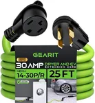 GEARit 30-Amp Extension Cord for Dryer and EV, 125/250-Volt, 4-Prong, Compatible with Tesla Model 3 Model Y Model X Model S, NEMA 14-30P to 14-30R, Level 2 EV Charging Cable STW 10AWG/4, 25 Ft, Green