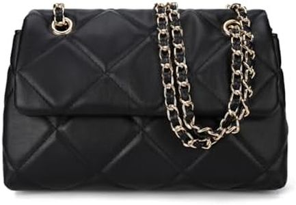 Rhockyrhiver Women's Quilted Leather Crossbody Bags for Women,Ladies Shoulder Bags with Trendy Chain,Cute Designer Purse Bags,Black Women Bags