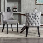 Wahson Velvet Dining Chairs Set of 2 Kitchen Leisure Chairs with Solid Wood Legs, Upholstered Side Chairs for Dining Room/Living Room/Kitchen, Grey