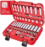 CARBYNE 3/8" Drive 6 Point Socket & Ratchet Set - 55 Piece | SAE & Metric. Includes Metric 8mm to 19mm, SAE 5/16" to 3/4". Chrome Vanadium Steel • From a Family-Run Tool Company Based in the U.S.A.