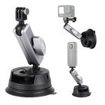 HSU Suction Mount for GoPro, Action Camera Car Mount for Insta360 Action Cameras, Double Ball Head Adapter for Car Windshield and Window