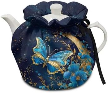 Xoenoiee Blue Butterfly Floral Moon Print Tea Pot Cover Tea Cozy Insulation Teapot Cosy Tea Pot Warmer Cover for Home Kitchen Table Teapot Kettle Cover Keep Warm