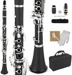 Ktaxon Bb Clarinet for Beginners, Band & Orchestra Musical Instruments 17 Keys B Flat Student Clarinets Set with Cleaning Kit, Case, Mouthpiece, Accessories (Black)