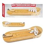 Global Gizmos Classic Mini Table Top Tenpin Bowling Set ~ Fun, Game ~ Wooden Lane ~ Kids, Gift, Office ~ 50150, Light Brown