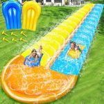 30 Ft Extra Long Slip Water Slide with Sprinkler, Heavy Duty Lawn Water Slide for Kids Adults, Double Lane Water Slide with 2 Bodyboards, Backyard Lawn Summer Outdoor Water Toys for Water Party Play